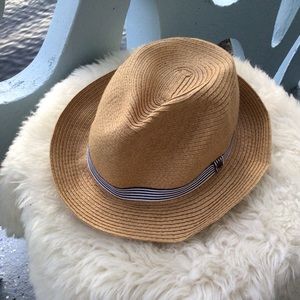 Wallaroo Classic Tan Straw Fedora with Striped Band - Women